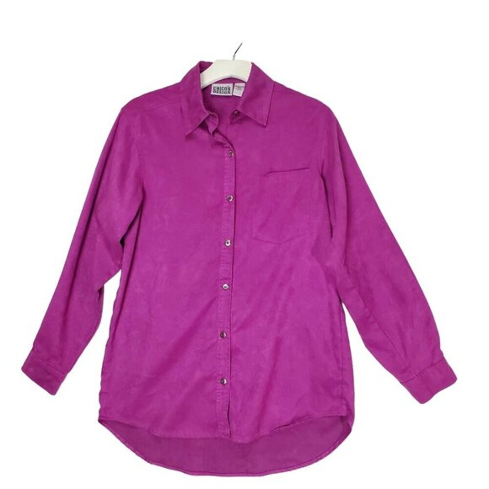 Chico's Design Women Boho Minimalist Faux Suede Shirt 0 S Magenta Button Down